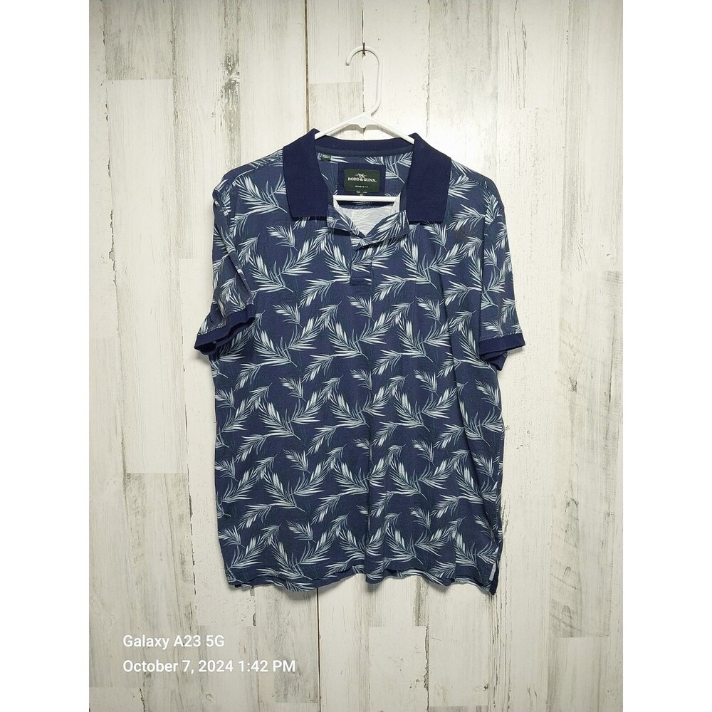 Rodd & Gunn Polo Shirt Men's XL Blue Palm Print Sports Fit Short Sleeve Pullover